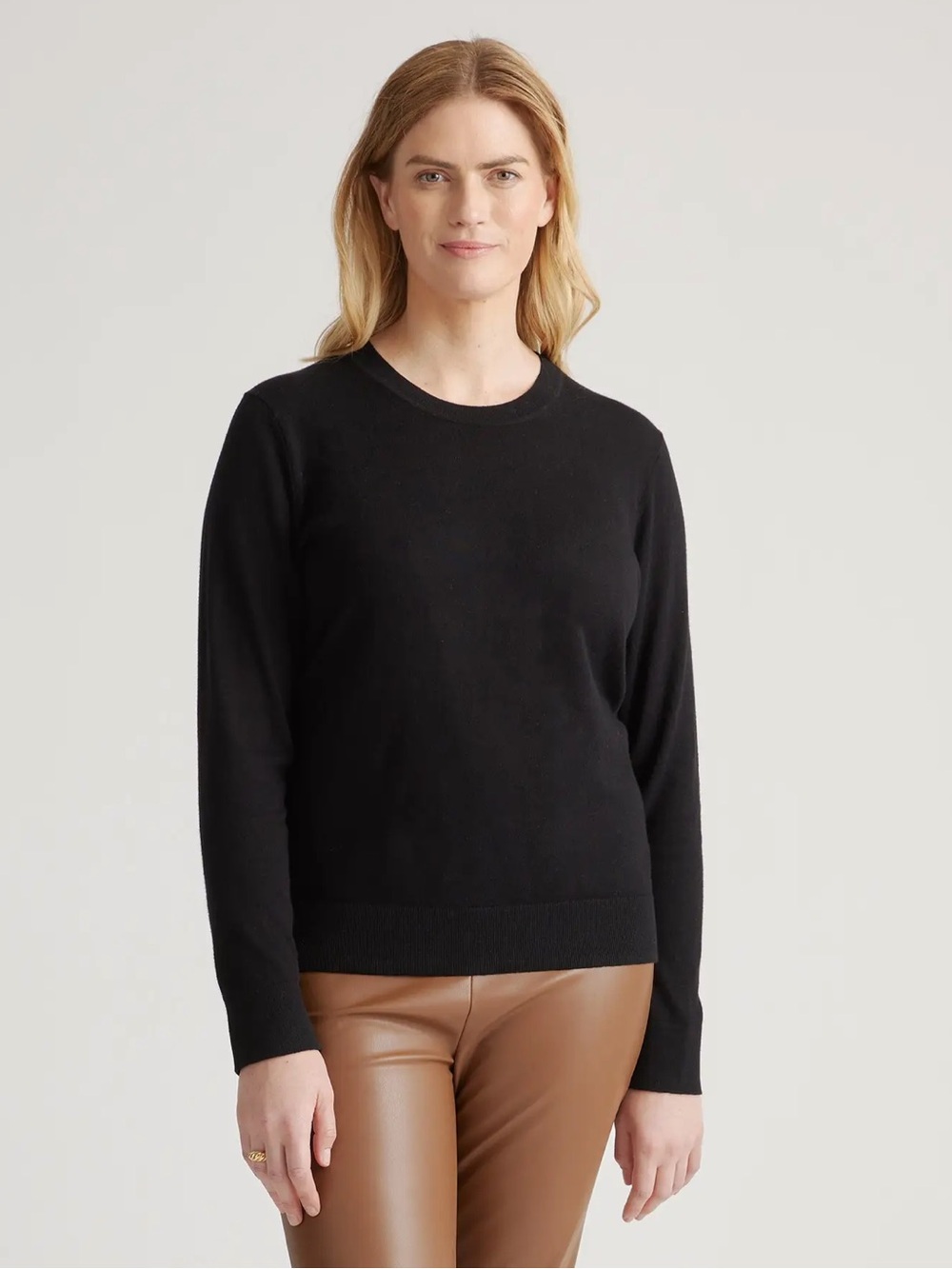 Quince Lightweight Cotton Cashmere Crew Sweater Black Women’s L